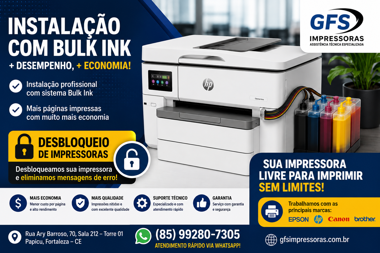 Instalação de Bulk Ink e Desbloqueio de Impressoras